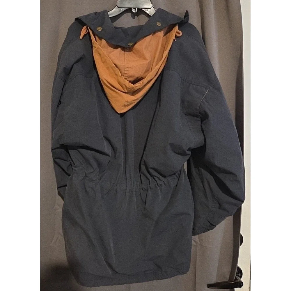 The Limited Men Navy Blue Hooded Parka Jacket Tan Trim Utility Field Coat Medium